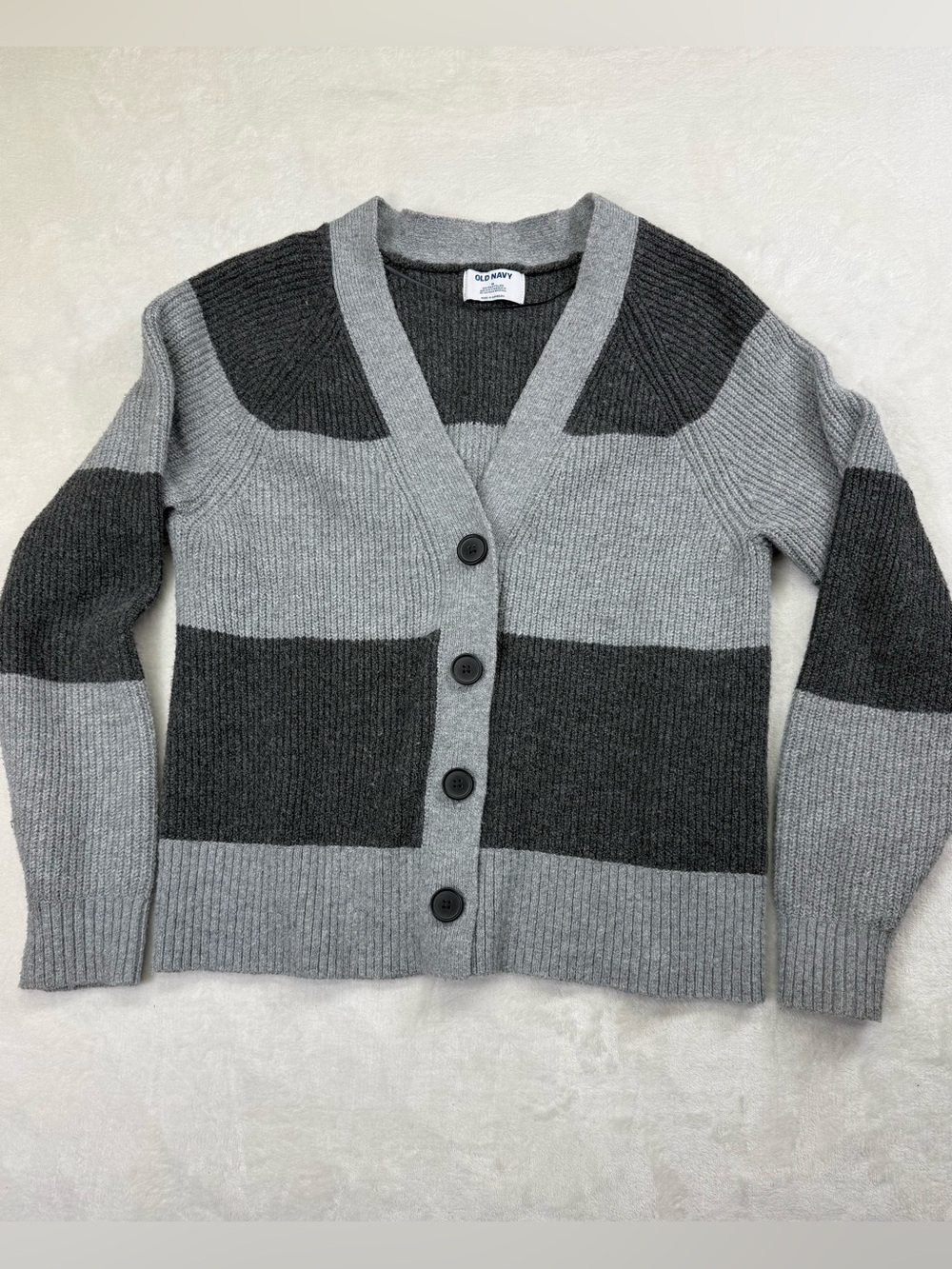 Old Navy Women's Gray & Charcoal Striped V-Neck Cardigan